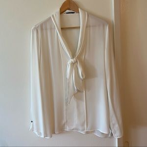Mango pussy bow blouse - white